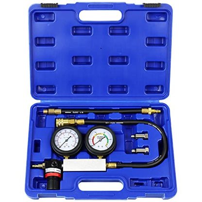 JoyFans Cylinder Leak Down Tester Kit, Tu-21 Small Engine Combustion Leakdown Detector with Compression Gauge Spark Plug Adapters for Pressure Leakage Test on Automotive Motorcycle Car Blue - color: Blue