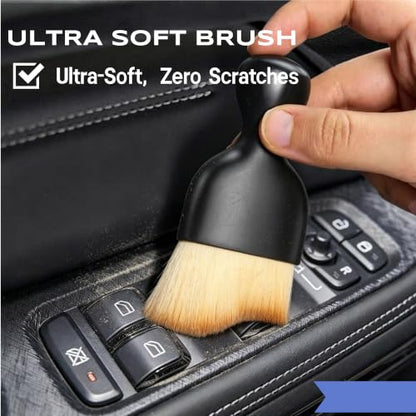 Riomh 9 Pcs Car Detailing Brushes Kit, Car Interior Cleaning Supplies with Cleaning Gel | car detailing brushes, cleaning gel & microfiber cleaning cloth, Safe for leather, vents, dash. Ideal for truck, auto, RV