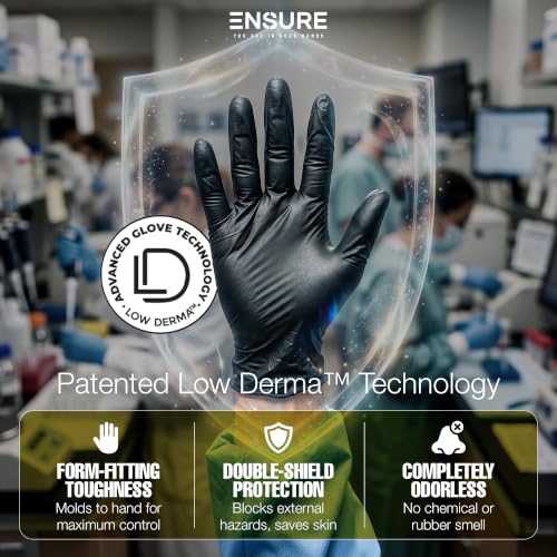 EnSure Black Nitrile Gloves – 7 Mil Heavy-Duty Disposable Gloves, Low Dermatitis, Powder & Latex Free, Puncture & Chemical Resistant for Mechanic, Industrial, Food Service, Medical Usee (1000, Medium) - size: Medium