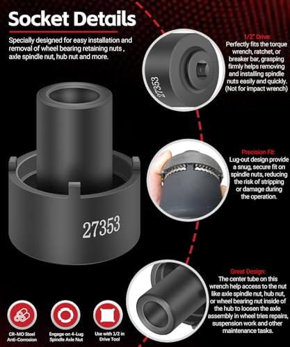 Sunluway 27353 Rear Axle Nut Wrench, 10.5 inches, for Ford F-250, F-350, F-450 Super Duty Trucks 2003 & Up, Rear Spindle Axle Hub Nut Socket Wrench Replace for OEM# 27353, Ford 205-448, OTC 6601,