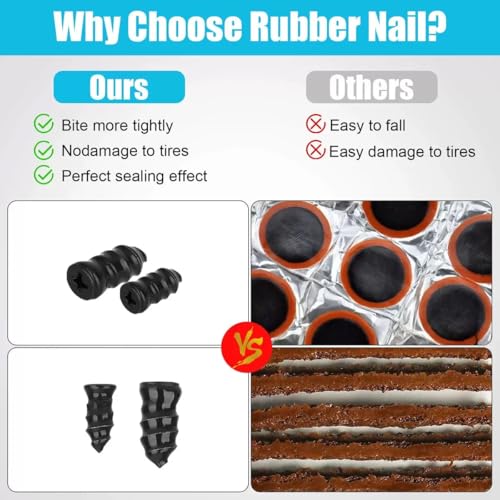 Tire Plug Kit, Tire Repair Rubber Nail Kit with Screwdriver, 2 Sizes Self-Sealing Screw-in Tire Repair Plugs, for Tubeless Tire Puncture Repair for Car, Truck, Motorcycle ﻿ (10)