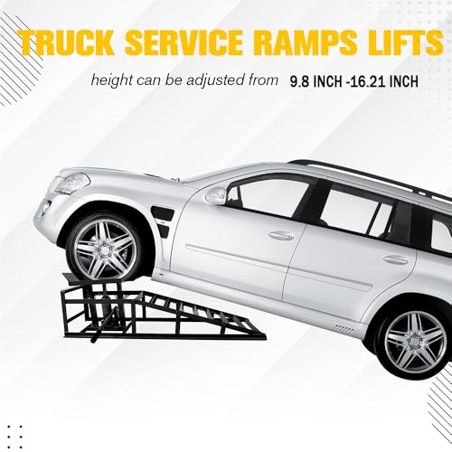 2 Pack Hydraulic Car and Truck Service Ramps,11023 Lbs (5 Tons) Capacity, Low Profile Car Lift Service Ramps for Oil Changes, Adjustable Lift Height 9.8" to 16.21", Home Garage,Vehicle Auto Garage Rep