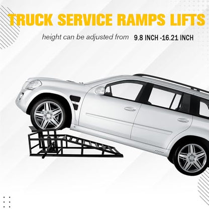 2 Pack Hydraulic Car and Truck Service Ramps,11023 Lbs (5 Tons) Capacity, Low Profile Car Lift Service Ramps for Oil Changes, Adjustable Lift Height 9.8" to 16.21", Home Garage,Vehicle Auto Garage Rep