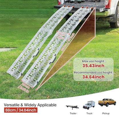 1840lb Capacity Truck Ramps, Aluminum Folding Loading Ramps for Car, Truck & Trailer Bed - with Load Straps for ATV/UTV, Golf Carts, Lawn Mowers, Go-Karts, Wheelbarrow, Motorcycles