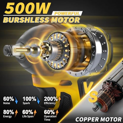 dodowin Cordless 1/2 inch Brushless Impact Wrench, Max Torque 236Ft-lbs(320N.m) High Brushless Electric Impact Gun，for Car Home,Power Impact Driver with 4-Mode Speed, LED Work Light，1 Battery