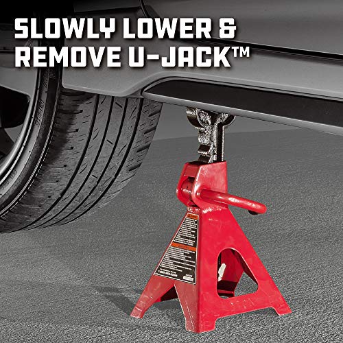 Powerbuilt 2 Ton U-Jack Garage Jack, 3000 LBS Loading Capacity, Lift Range: 4-1/2-Inch to 18-3/4-Inch, Unique Saddle for sliding jackstand into - 620516 - size: U-Jack