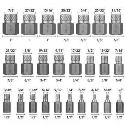 Bolt Extractor Socket Set Hex Head Easy Out Repair Tools | 25-Piece Stripped Lug Nut Remover for Damaged Stripped Broken Screws Studs Nut Machinery Furniture Motorcycle - color: Silver