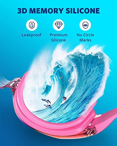 Aegend Swim Goggles, Swimming Goggles No Leaking Full Protect Adult Youth - color: Rose Red Sliver