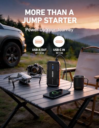 AstroAI S8 Car Battery Jump Starter 1500A – Portable 12V Lithium Jump Box with 3 Mode Flashlight, Power Bank & Smart Jumper Cables - for 6.0L Gas and 3.0L Diesel Engines - color: Orange - 1500A (S8)