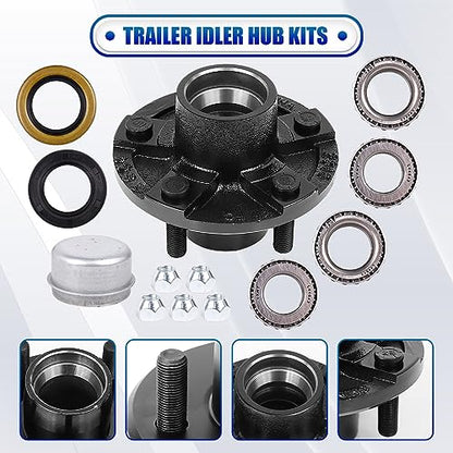 2 Sets Trailer Hub Kit, 5 on 4.5" Bolt Pattern for 2000 lbs Axles, Includes 1" & 1-1/16" Straight Spindle Bearings L44643 L44649, Rust-Resistant Coating, Complete Idler Hub Hardware - size: 5 on 4.5" 2000 lbs