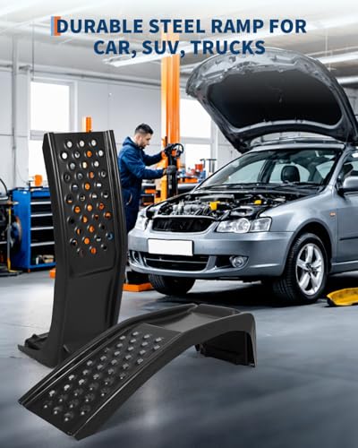 Heavy Duty Low Profile Car Ramps 8" Lift (2 Pack) - 8000LB Capacity Solid Steel Auto Ramps for Trucks, SUVs - Ideal for Oil Changes, Tire Rotation & Maintenance - 4000LB Per Ramp, Black - color: Black