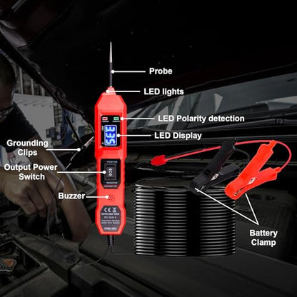 Automotive Power Circuit Probe Tester 3.5-36V DC,6-in-1 Automotive Circuit Tester with Blue Backlit LCD,Overload Protection & 14.7FT Cable,Test Light for Car Truck Motorcycle Boat Trailer(Red) - style: Red Set