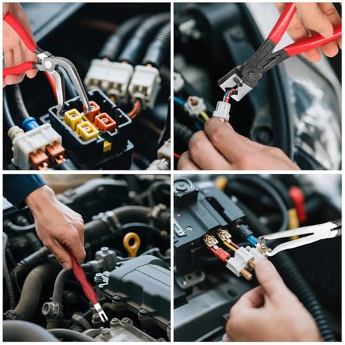 4 Pieces Electrical Disconnect Pliers for Cars,Automotive Electrical Plug with 8 Pcs Terminal Removal Tools,Separator with Straight & 60° Pliers,Valentines Gifts（Comes with gloves and tool kit）