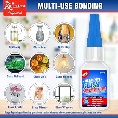 ALECPEA 30g Glass Glue - Crystal Clear Invisible Adhesive for Glass Repair, Jewelry & Art - Waterproof & Heat-Resistant Bond for Mirrors, Crystals & Glassware - Quick 15s Set with 3 Precision Tips - size: 30g/1Pack, style: Glass Glue