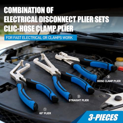 SMOTIVEPRO 3-Piece Electrical Disconnect Pliers, Hose Clamp Pliers and Automotive Electrical Plug Connector Disconnect Tool Kit, Professional Electrical Connector Removal Tool - color: 3-Piece Electrical Disconnect Pliers
