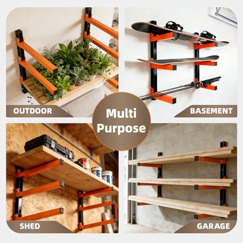 Wall Mounted Lumber Storage Rack and Wood Organizer with 6-Level Holds Up 1320 LBS, Heavy Duty Steel Shelf Brackets for Garages Workshops & Outdoor Sheds, Space Saving Metal Wall Rack