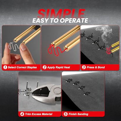 Cordless Plastic Welder, 2600mAh Battery & 3S Rapid Heat to 1380°F, USB-C Rechargeable Hot Stapler Kit with 400PCS Stainless Steel Staples & LED Light for Car Bumper, Kayak, Household Plastic Repair
