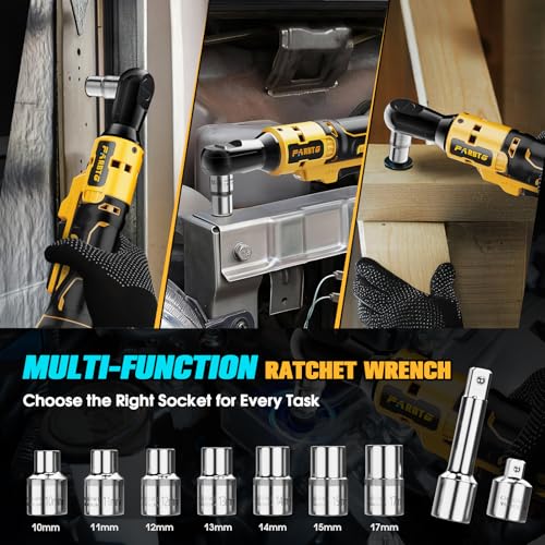 1/2 Inch Cordless Ratchet Wrench Compatible with DeWalt 20V Max Battery, 74Ft-Lbs (100N.m) High Torque, Brushless Motor, 0-400RPM Variable Speed, 7 Sockets, 1/2" to 3/8" Adapter, 3" Extension Bar