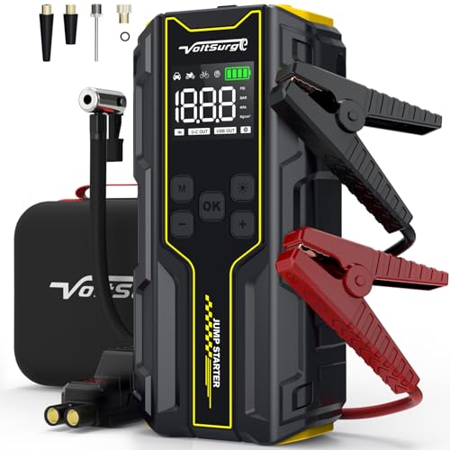 Car Jump Starter with Air Compressor, VoltSurge 6000A Peak 12V Battery Jumper Starter Portable Booster Pack, 150PSI Safe Jump Box with LED Light(Up to 10L Gas/8L Diesel Engine)