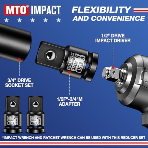 MTO 2 Pieces 1/2" Female to 3/4" Male Impact Socket Adapter, 1/2" Drive Impact Socket Adapter Set, Chrome Molybdenum Alloy Steel - size: 1/2" Female to 3/4" Male