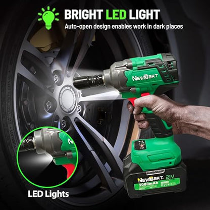 Brushless Cordless Impact Wrench, 550N.m (400 ft-lbs) 1/2" Impact Gun, 2-in-1 Power Drill Combo Kit with 1×Battery, 3-Speed & 4 Sockets and Adapter for Car Tires, Home DIY Tool