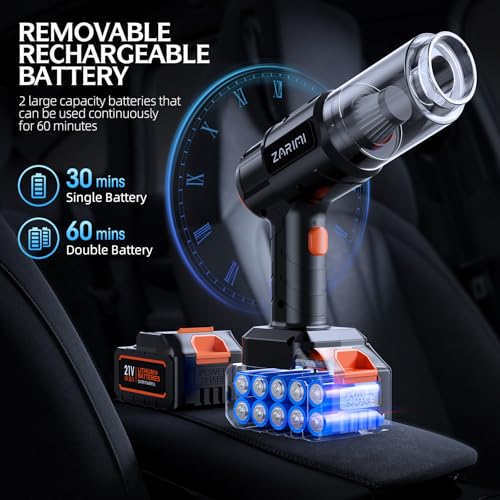 Portable Cordless Car Vacuum - 50,000Pa High-Power Brushless Motor, Rechargeable Handheld Vacuum Cleaner with 2 Batteries & Charger, 6-in-1 Vacuum Cleaners for Home, Keyboard, Pet Hair, Black