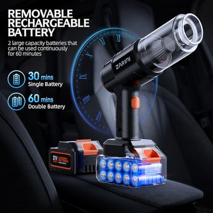 Portable Cordless Car Vacuum - 50,000Pa High-Power Brushless Motor, Rechargeable Handheld Vacuum Cleaner with 2 Batteries & Charger, 6-in-1 Vacuum Cleaners for Home, Keyboard, Pet Hair, Black