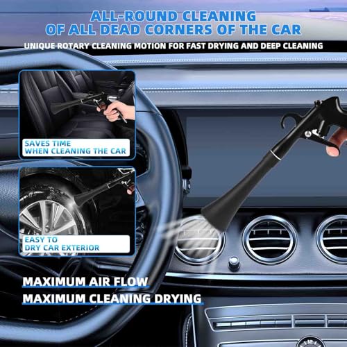 Car Cleaning Gun,High Pressure Air Blow Gun,Fast Interior Dryer Car Detailing Kit,Car Detailing Tools for Quickly Blowing Dust and Dirt Away Working with Compressed Air(2 MORE REPLACEMENT BRUSH HEADS)