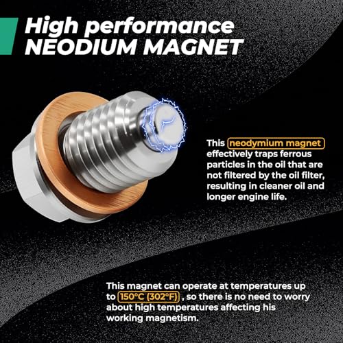 2PCS M14x1.5 Magnetic Engine Oil Drain Plug,Oil Drain Stainless Steel Nut Bolt with High-Temperature Neodymium Magnet,& 10PCS Copper Crush Washers Anti Leakage,for Most Cars,Motorcycles,Boats - size: 2PCS M14 x 1.5 drain plug & 10PCS Copper washers