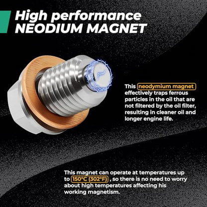 4PCS M14x1.5 Magnetic Engine Oil Drain Plug,Oil Drain Stainless Steel Nut Bolt with High-Temperature Neodymium Magnet,& 20PCS Copper Crush Washers Anti Leakage,for Most Cars,Motorcycles,Boats - size: 4PCS M14 x 1.5 drain plug & 20PCS Copper washers