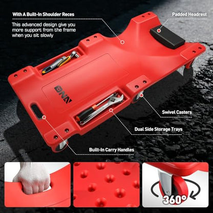 DNA MOTORING 36" L X 17" W x 4.25" H Vehicle Repair Low Profile Automotive Creeper w/Padded Headrest, Red, TOOLS-00201 - color: Red Wheel 36 Inches, size: 36 Inches