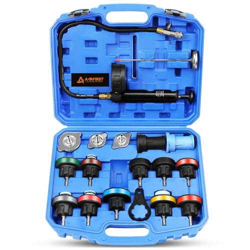 Radiator Pressure Tester Kit, 18PCS Automotive Water Tank Manual Pump Pressure Test Tool and Adapters Work on Cooling System Leak Down Detection for Cars Motorcycles Trucks Airlifts, Blue - color: Blue Case