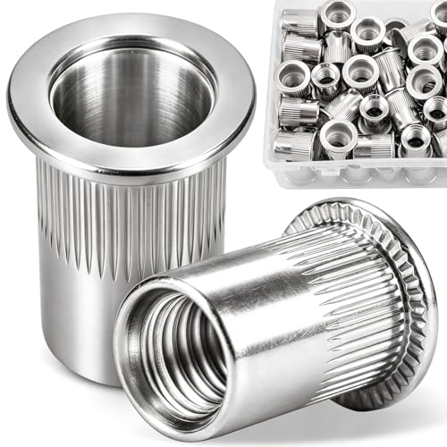 46Pcs 3/8 Rivet Nut, 304 Stainless Steel Rivet Nuts Flat Head Threaded Insert Rivnuts UNC 3/8-16 for Metal, Automotive,Aviation, and Furniture - size: SS 3/8 -16 46pcs