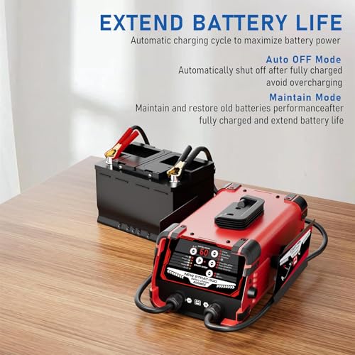 12V 24V Car Battery Charger & Engine Starter, 0-60A Automatic Battery Maintainer, 300 Cranking Amps, Jump Starter & Smart Trickle Charger