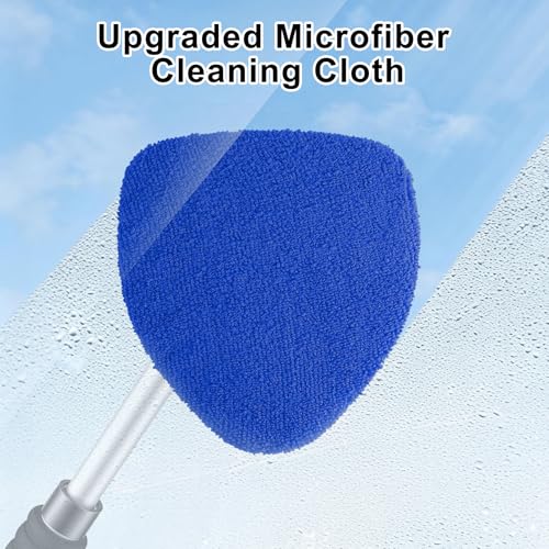 JUSTTOP Windshield Cleaner Tool, Car Interior and Exterior Window Cleaning Kit with Extendable Handle & 4 Reusable Microfiber Pads, Auto Glass Wiper Brush Kit for Car & Home Windows (Blue) - color: Blue