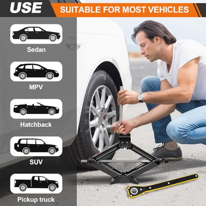 Scissor Lift Jack 2 Ton Portable Tire Jack Small Car Jack Kit with Saving Ratchet Wrench Tire Change Kit Tool for Car SUV MPV 4" to 15" Height Range Black