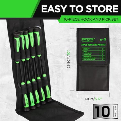 SWANLAKE 10-Piece Hook and Pick Set, Automotive Pick Tool Set for Car Auto Oil Seal/O-Ring Seal, Gasket Hook, Puller Remover Tools - color: 10-piece Long & Black Hook