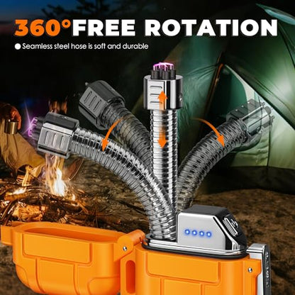 Lafagiet Electric Lighter USB C, Powerful Dual Arc Plasma Flame, with Flashlight, Wind & Waterproof Lighters for Candle, Camping, Grill, Emergency - color: F53-or
