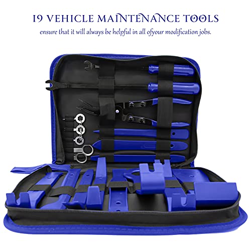 19Pcs Auto Trim Removal Tool,Auto Clip Pliers Fastener Remover Set,Pry Tool Repair Kit,Fastener Clips Removal Car Tool with Storage Bag for Trim Panel,Audio, Dash, Window,Clip and Upholstery