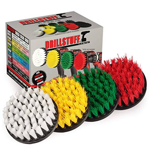 Drill Brush Attachment Power Scrubber Brush Set - 4in 4 Piece Soft, Medium and Stiff Power Scrubbing Brushes Drill Attachment – Spin Brushes for Cleaning Showers, Tubs, Bathroom, Tile, Grout, Carpet - size: 4in Diameter Brushes (4 Piece Set)