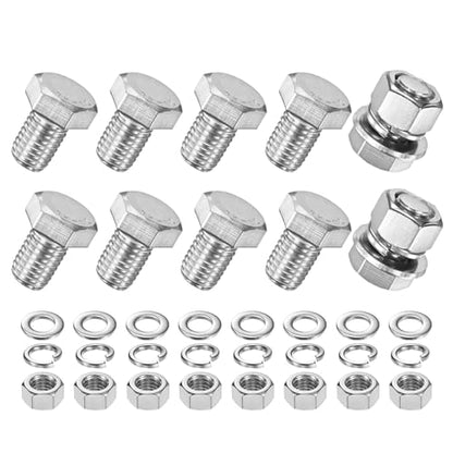 M METERXITY 10-Pack Hex Head Screw Bolt with Nuts Flat & Lock Washers M12x16mm Stainless Steel Bolts and Nuts Kit Fully Threaded Metric Bolt Assortment for Equipment/Machinery - size: M12x16mm