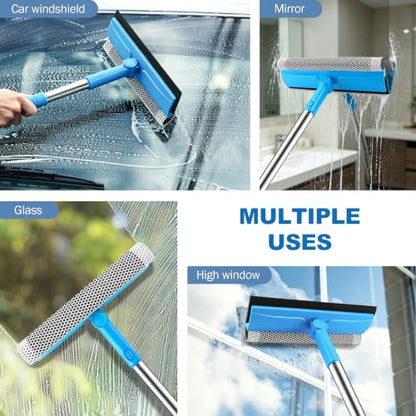 SetSail Window Squeegee, 2 in 1 Window Cleaner Tool with 57-in Extension Pole and Sponge Professional Squeegee for Window Cleaning Car Windshield Glass Shower, Blue