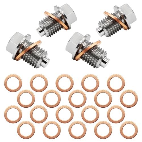 4PCS M14x1.5 Magnetic Engine Oil Drain Plug,Oil Drain Stainless Steel Nut Bolt with High-Temperature Neodymium Magnet,& 20PCS Copper Crush Washers Anti Leakage,for Most Cars,Motorcycles,Boats - size: 4PCS M14 x 1.5 drain plug & 20PCS Copper washers
