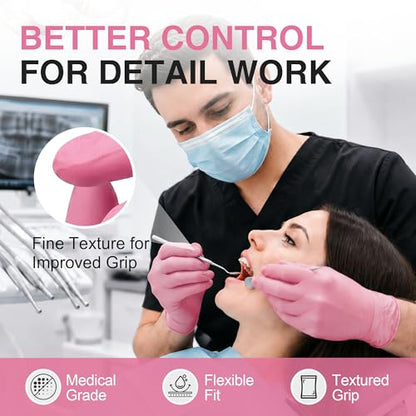 Schneider Medical Nitrile Exam Gloves, Powder & Latex Free, Pink | Disposable for Medical Exams, Cooking, Food Prep, Cleaning, Home, Household Use, 4Mil - size: Small