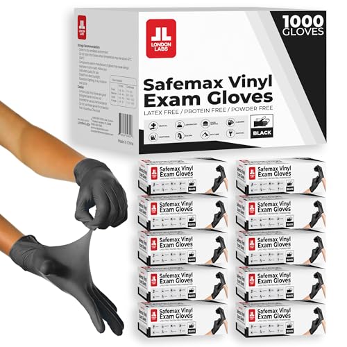 London Labs Black Synthetic Vinyl Exam Gloves Powder Free and Latex Free - size: X-Large, style: 1000 Count