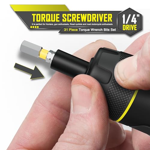 Torque Screwdriver Set, 10-80 Inch Pounds lbs, 31 Piece 1/4" Drive Torque Screwdriver Wrench with S2 Steel Bits for Bicycle Mechanics, Mechanical Equipment, and Mounting - size: 10-80 in.-lb. Standard
