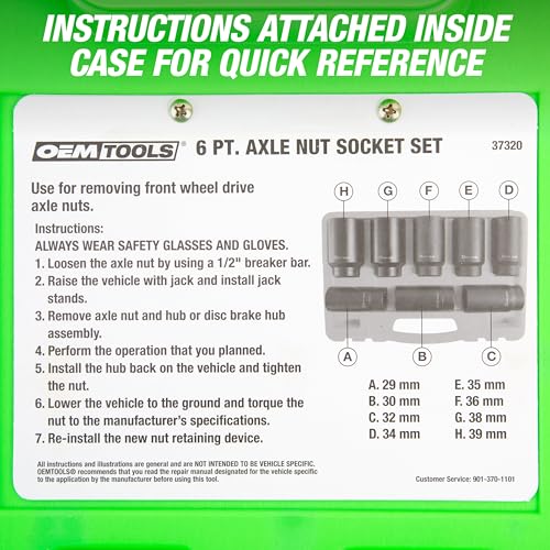OEMTOOLS 37320 Axle Nut Socket Set, 6-Pt 1/2 Impact Socket Set, 8Pc Metric 1/2 Socket Set, Impact Socket Set 1/2 Drive for Axle Nuts, Impact Sockets 29mm to 39mm, Socket Sets Storage Case - style: 6 Point
