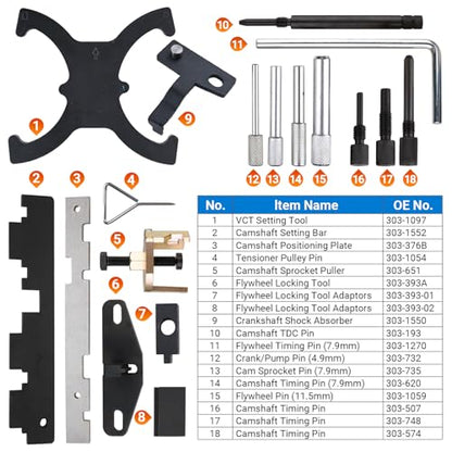 18PCS Engine Timing Tool Kit, Camshaft Locking Set with Flywheel Lock, Replaces 303-1097 303-1552, Fits Ford 1.5L 1.6L 2.0L EcoBoost (Focus Fiesta Escape) & Mazda 3 Volvo, for Timing Alignment