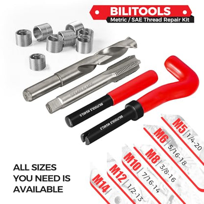 BILITOOLS M14x1.5 Helicoil Thread Repair Kit Metric, HSS Drill Heli Coil Repair Kit - size: M14 x 1.5, style: Metric