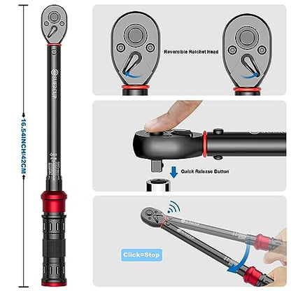 SUERCUP Next-Gen 100-Tooth, 1/2" Drive Click Torque Wrench, 10-170 Ft.Lb | 13.6-230.5 N.m, ±3% Accuracy, 3.6° Arc Swing Tool for Truck/SUV Suspension, Heavy Duty Control Arms, Lug Nuts & Auto Repair - size: (100Tooth) 1/2" 10-170 Ft.Lb/13.6-230.5 N.m